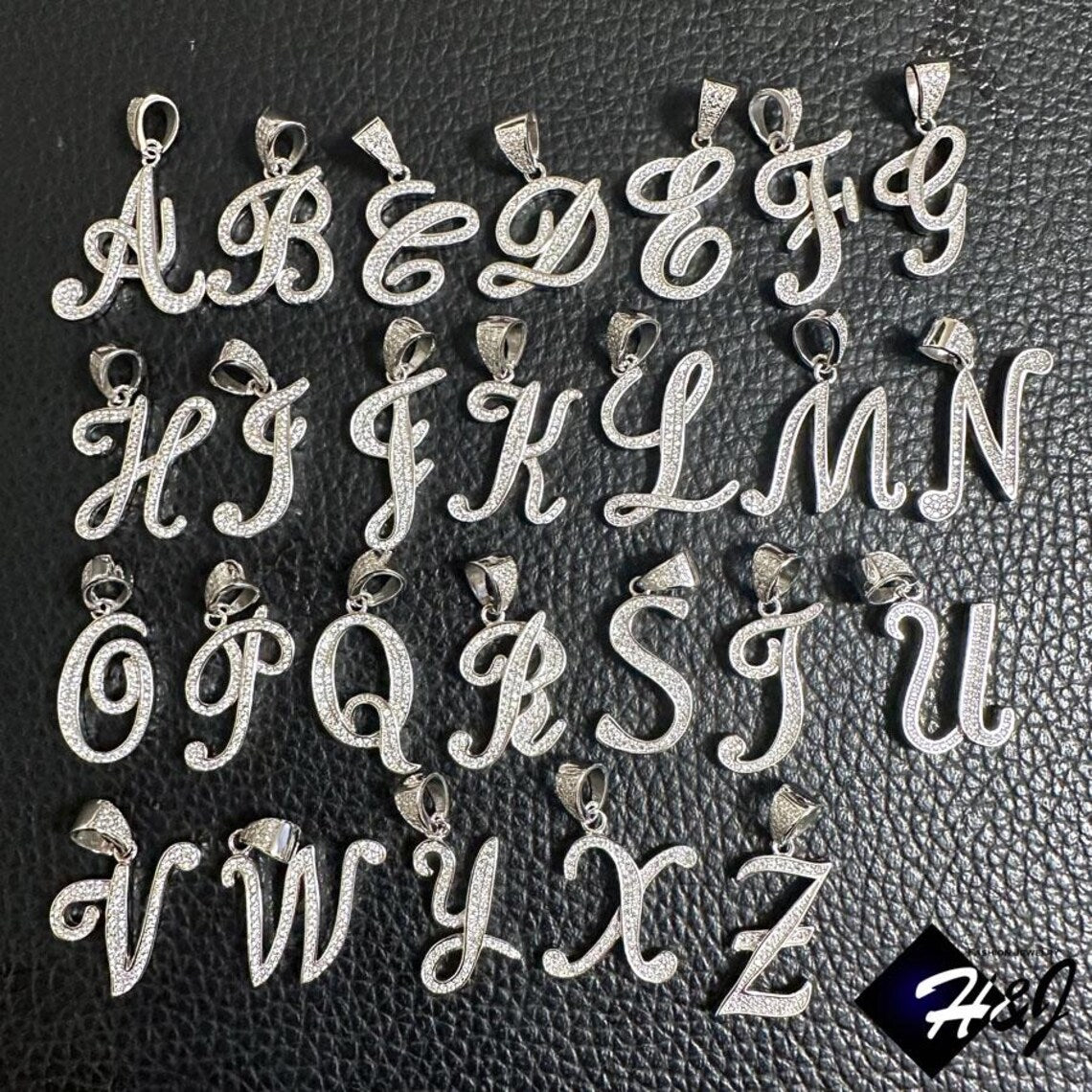 925 Sterling Silver CZ Initial Letter Pendant Necklace Set | Moon Cut Chain | Men & Women | SP175
