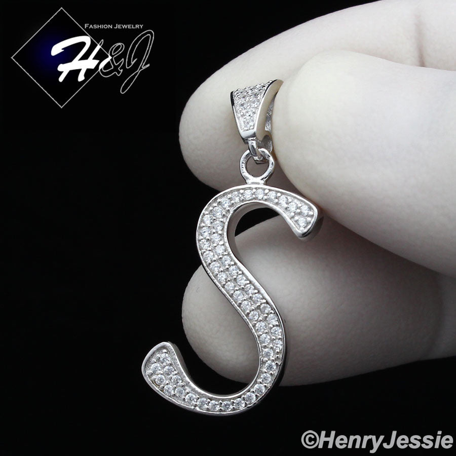 Men Women925 Sterling Silver Icy Bling CZ 26 Initial Letter Pendant*SP175