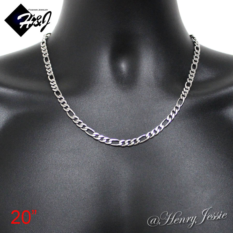 Men's 316L Stainless Steel Silver Figaro Link Chain Bracelet Necklace | 2/3/4/5/6/78mm | 7.5"-40" | N114