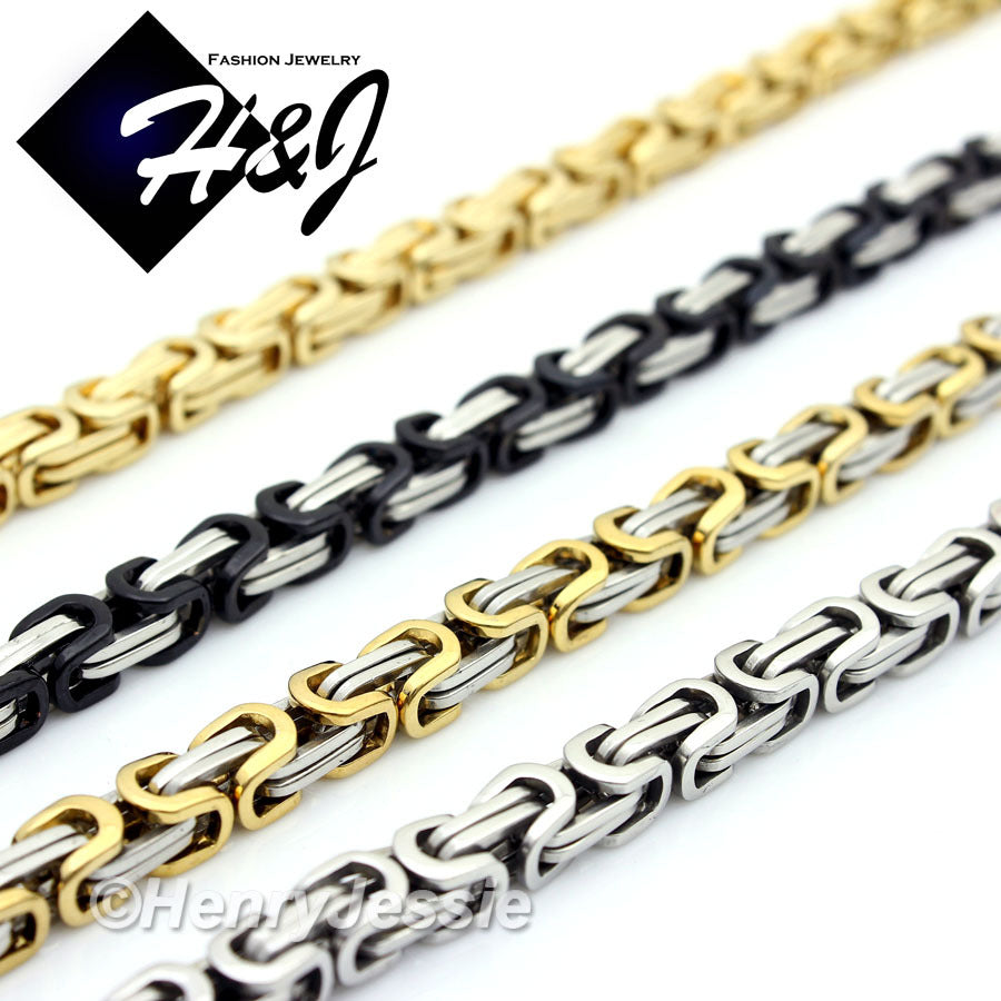 Men's 316L Stainless Steel Byzantine Box Chain Bracelet Necklace| Silver Gold Black | 4/6/9mm | 7.5"-40"