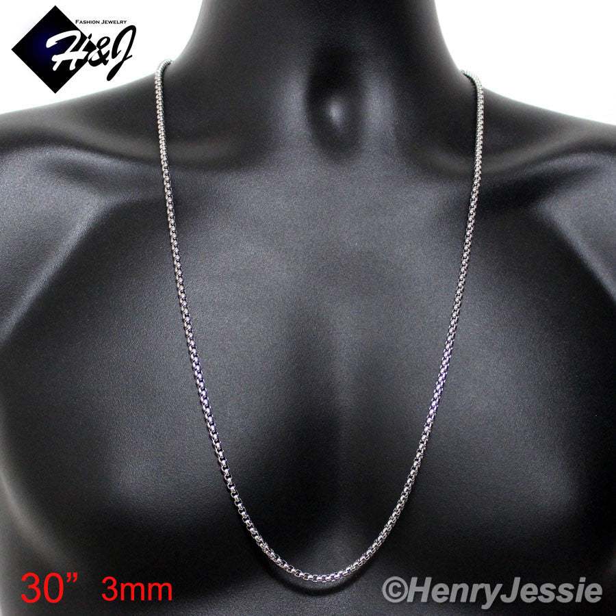 Men's 316L Stainless Steel Silver Smooth Box Chain Bracelet Necklace | 2/3/4/5/7mm | 7.5"-40"