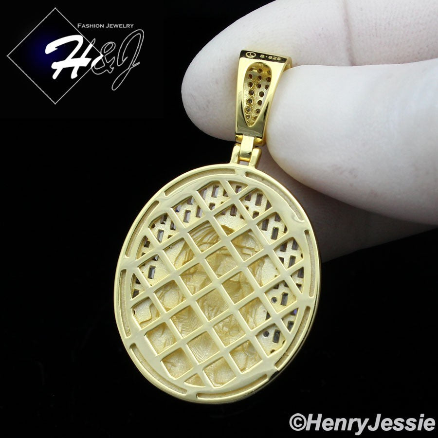 925 Sterling Silver Baguette CZ 3D Jesus Face Oval Pendant | Gold & Silver | P385