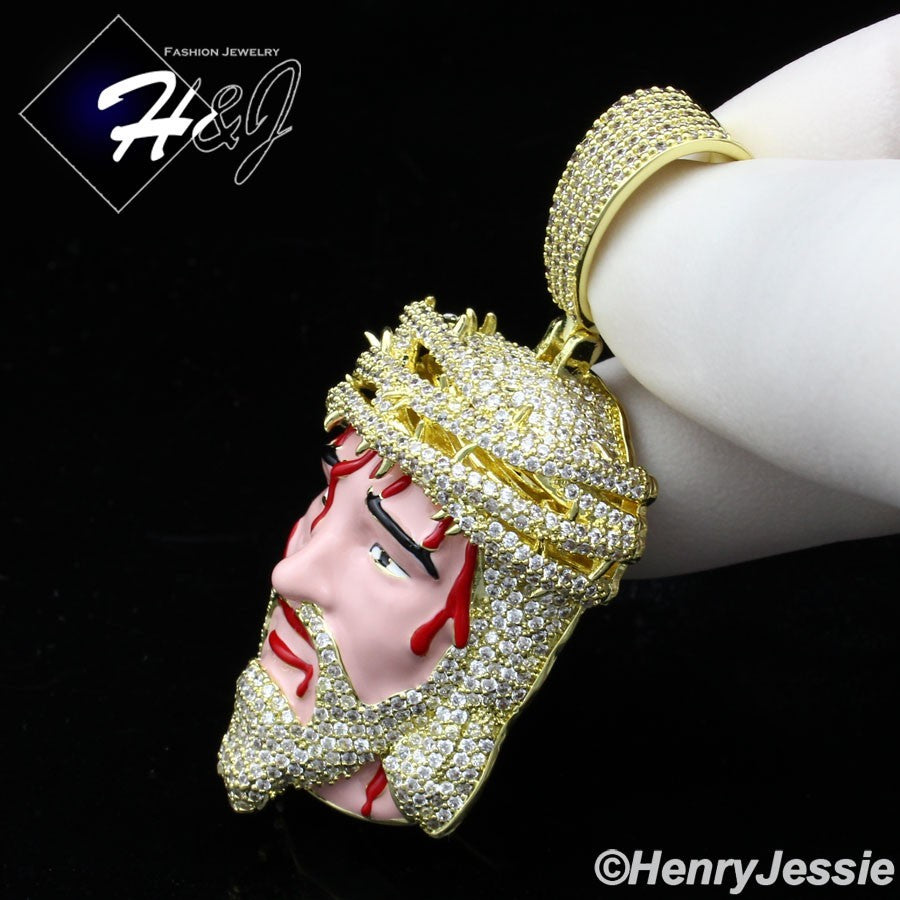 14K Gold Plated Icy CZ 3D HipHop Jesus Blood Face Pendant | Gold & Silver | BP30