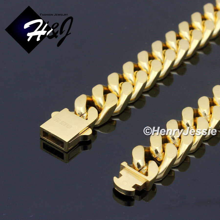 Men's 316L Stainless Steel Gold Miami Cuban Curb Chain Bracelet Necklace | 7/10/12mm | 7.5"-40" | GN166