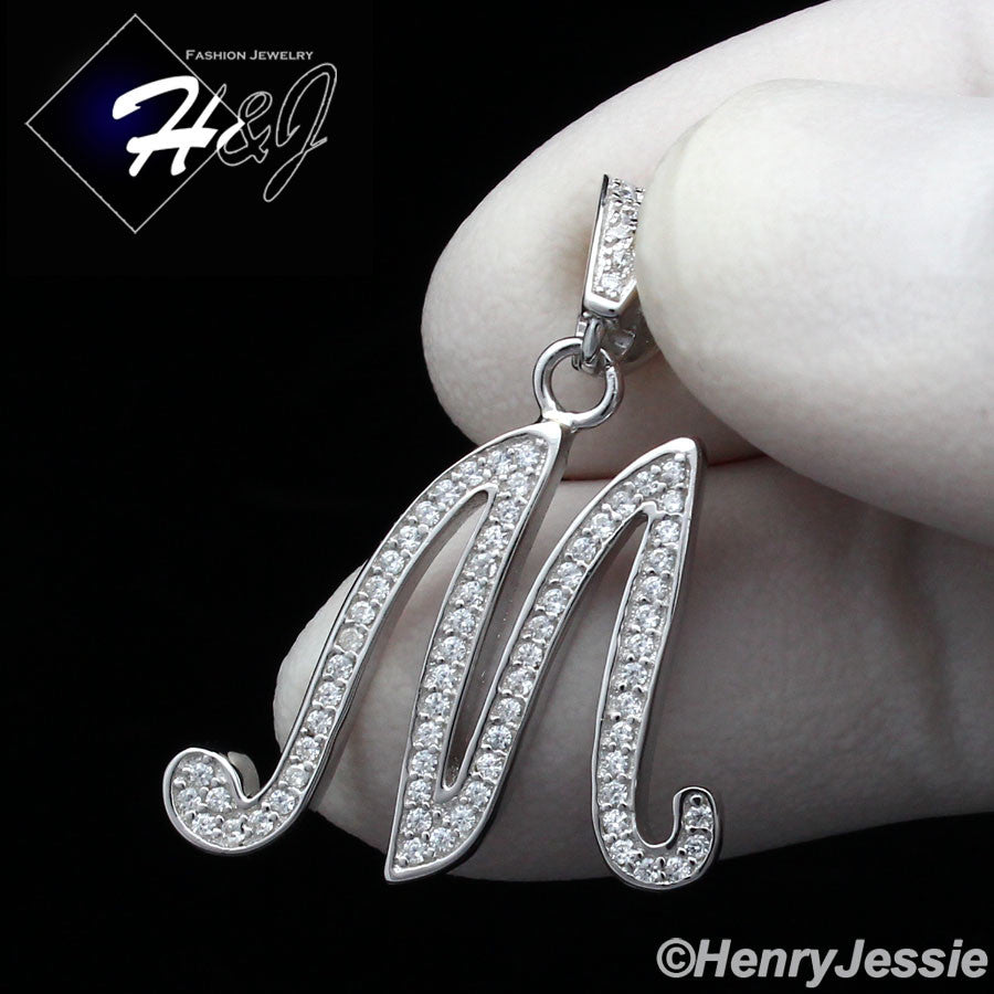 Men Women925 Sterling Silver Icy Bling CZ 26 Initial Letter Pendant*SP175