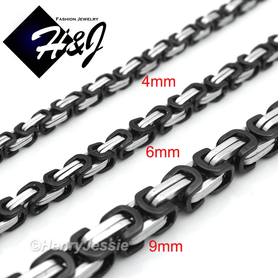 Men's 316L Stainless Steel Byzantine Box Chain Bracelet Necklace| Silver Gold Black | 4/6/9mm | 7.5"-40"
