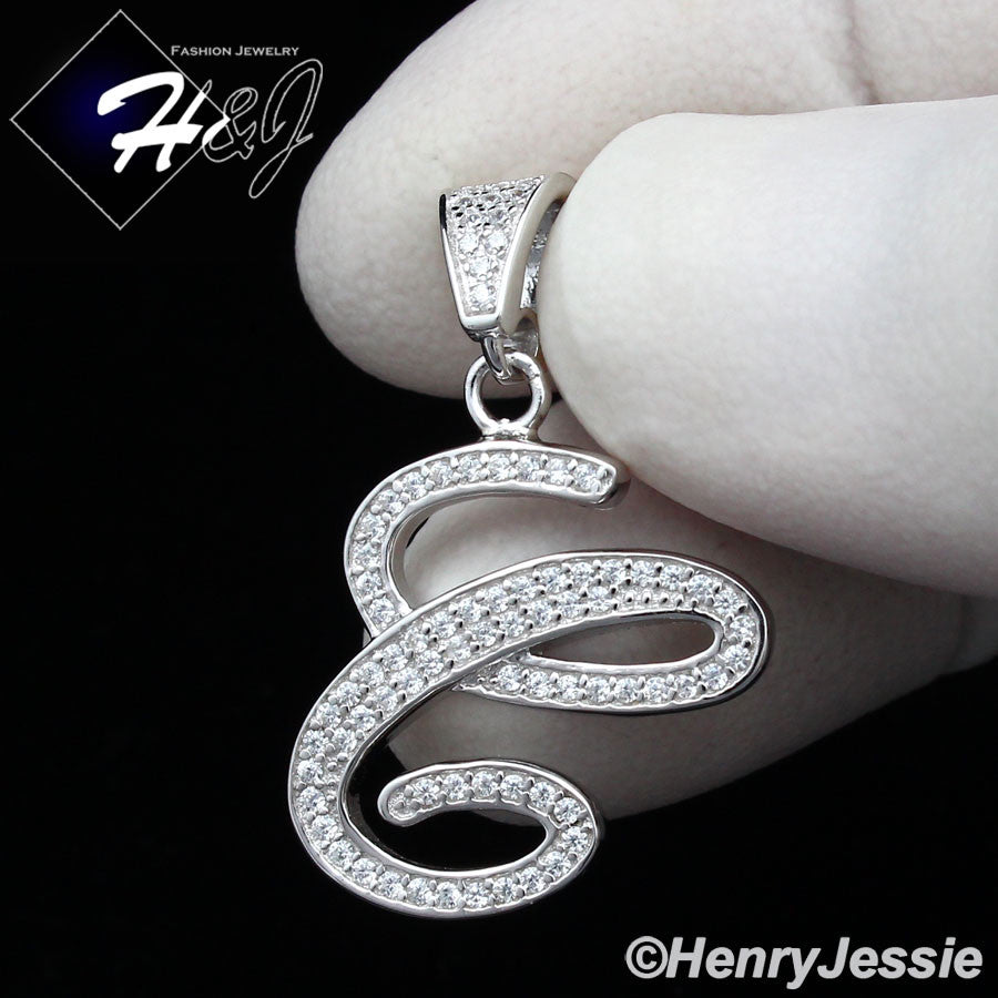 Men Women925 Sterling Silver Icy Bling CZ 26 Initial Letter Pendant*SP175