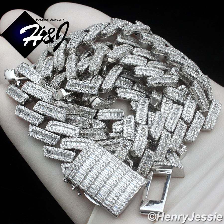 Men's Icy Baguette CZ Miami Cuban Chain Necklace | 925 Sterling Silver | SN22