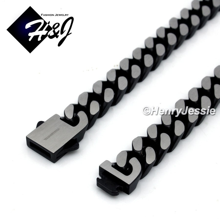 MEN 316L Stainless Steel 10mm Black & Brushed Silver Miami Cuban Curb Chain Necklace | 16"-40" | N173