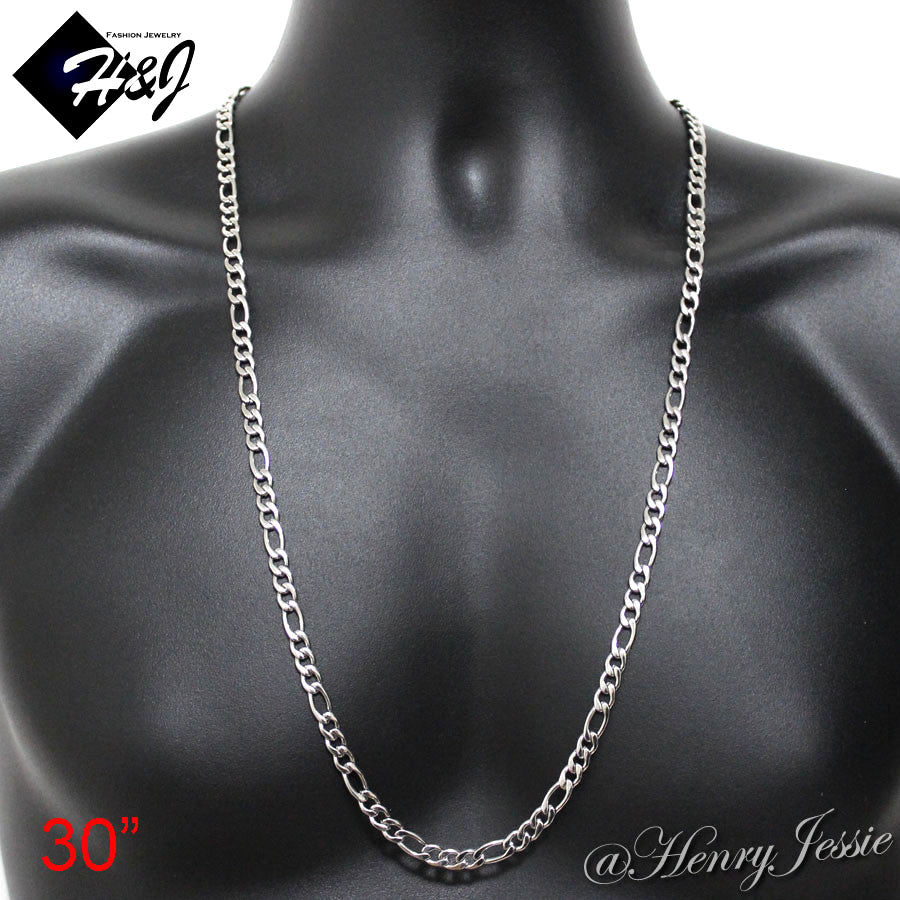 Men's 316L Stainless Steel Silver Figaro Link Chain Bracelet Necklace | 2/3/4/5/6/78mm | 7.5"-40" | N114