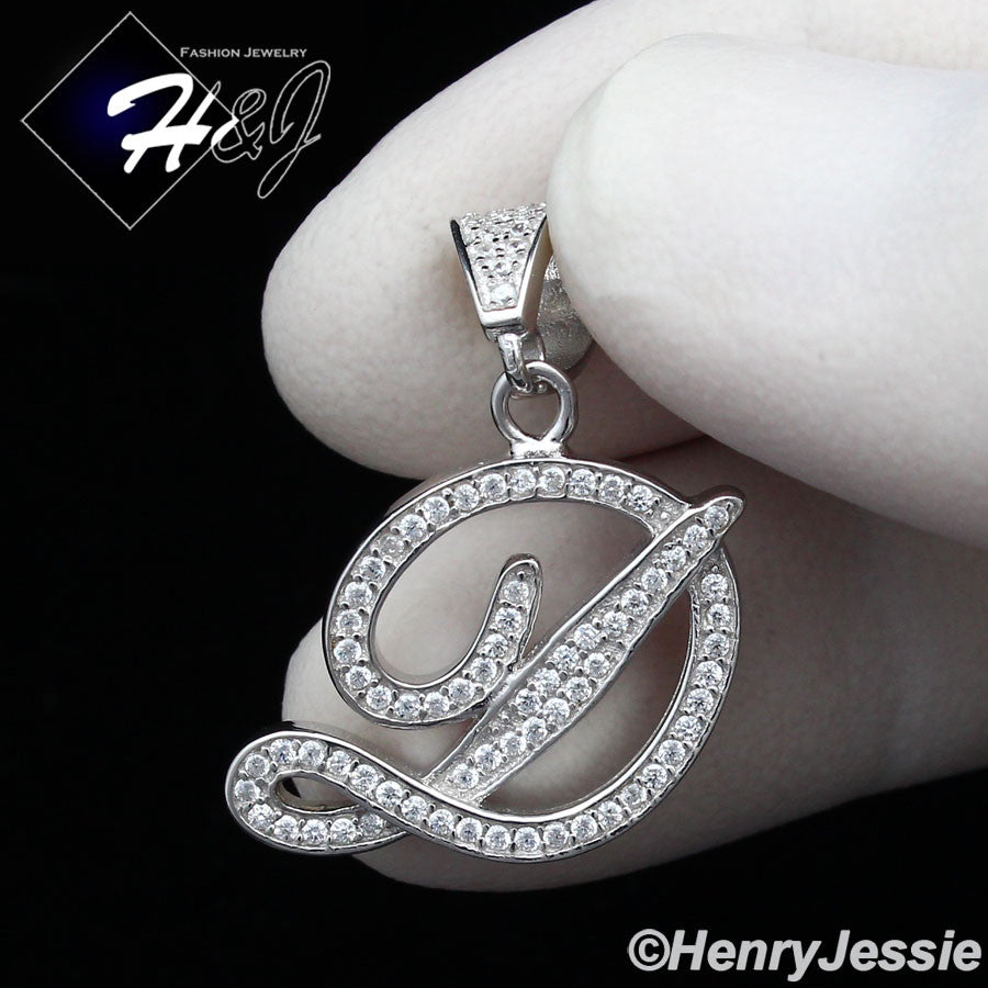 Men Women925 Sterling Silver Icy Bling CZ 26 Initial Letter Pendant*SP175