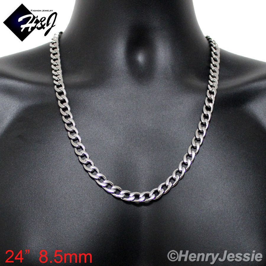 Men's 316L Stainless Steel Silver Cuban Curb Chain Bracelet Necklace | 4/5/6/78.5/9.5/12mm | 7.5"-40"