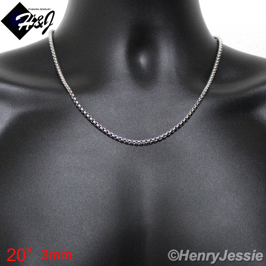 Men's 316L Stainless Steel Silver Smooth Box Chain Bracelet Necklace | 2/3/4/5/7mm | 7.5"-40"