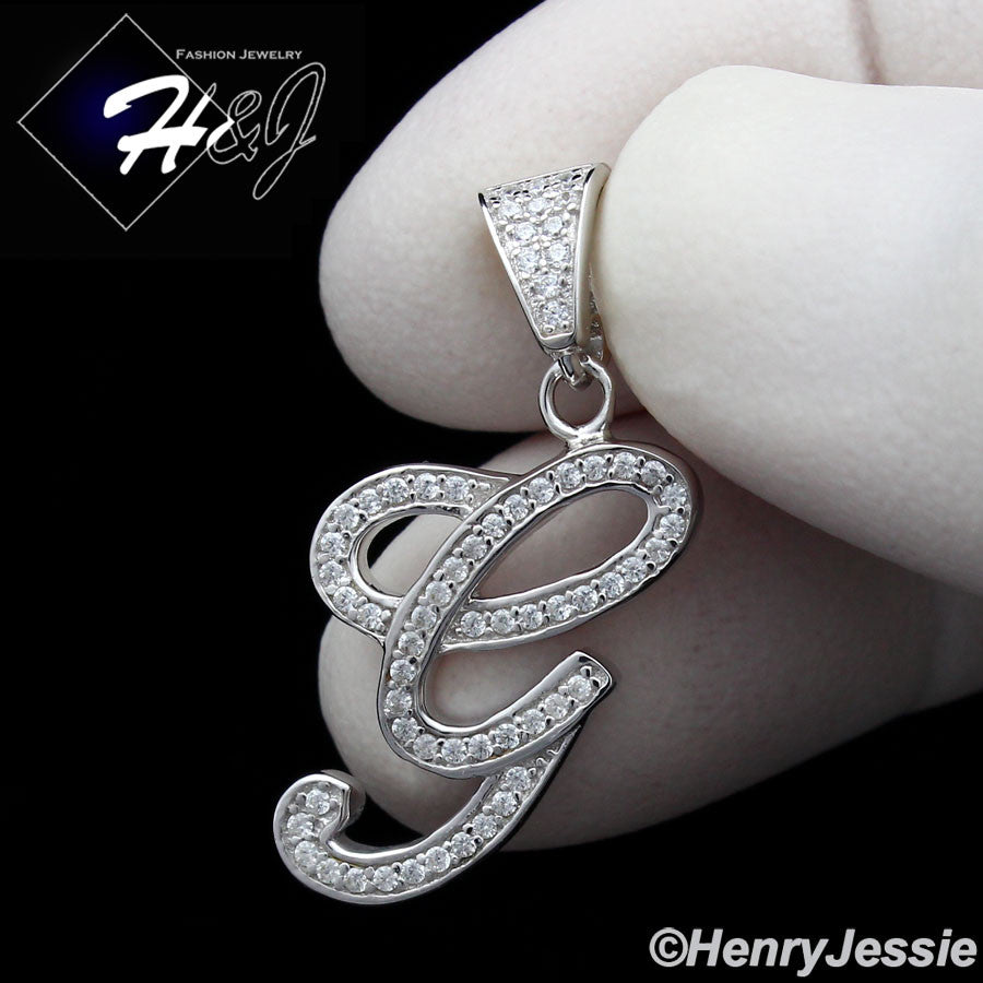 Men Women925 Sterling Silver Icy Bling CZ 26 Initial Letter Pendant*SP175