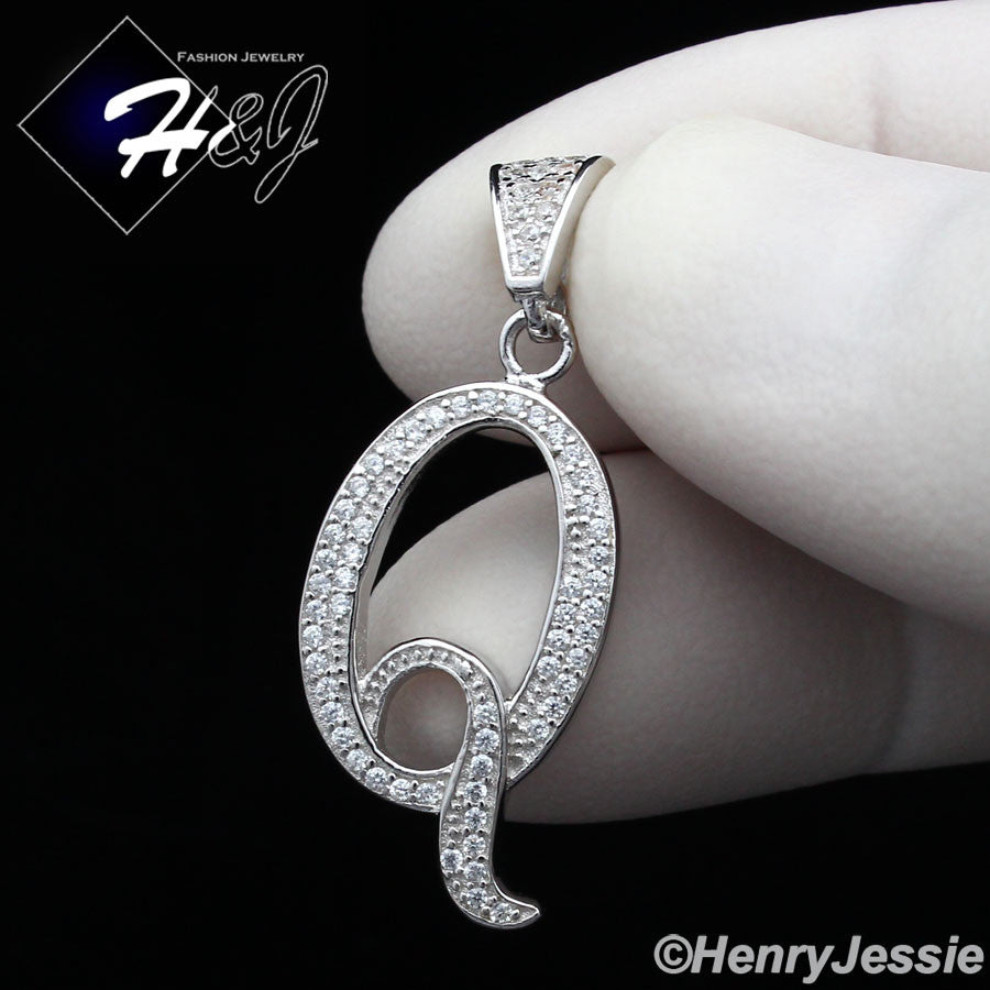 Men Women925 Sterling Silver Icy Bling CZ 26 Initial Letter Pendant*SP175