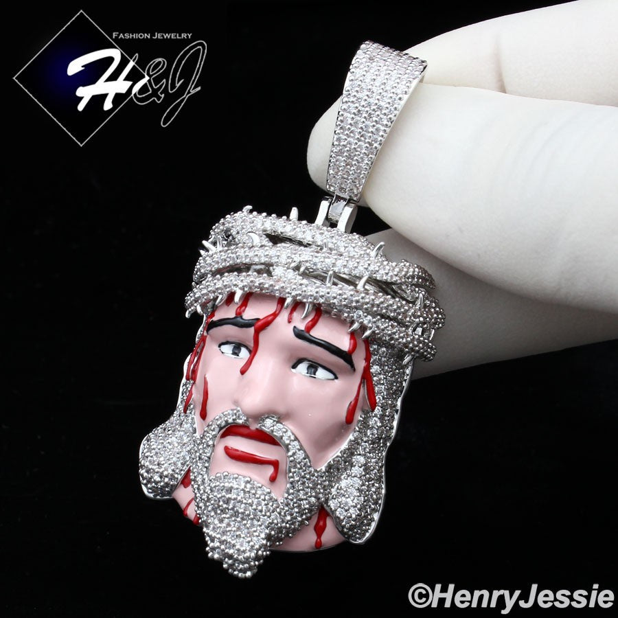 14K Gold Plated Icy CZ 3D HipHop Jesus Blood Face Pendant | Gold & Silver | BP30