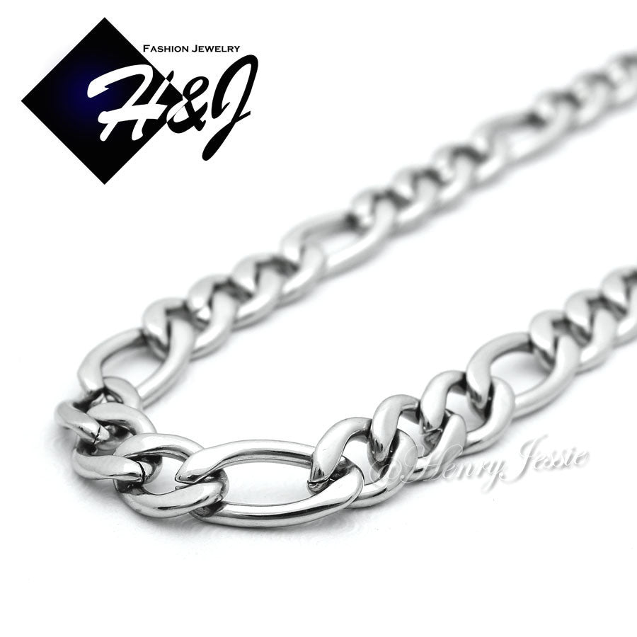 Men's 316L Stainless Steel Silver Figaro Link Chain Bracelet Necklace | 2/3/4/5/6/78mm | 7.5"-40" | N114