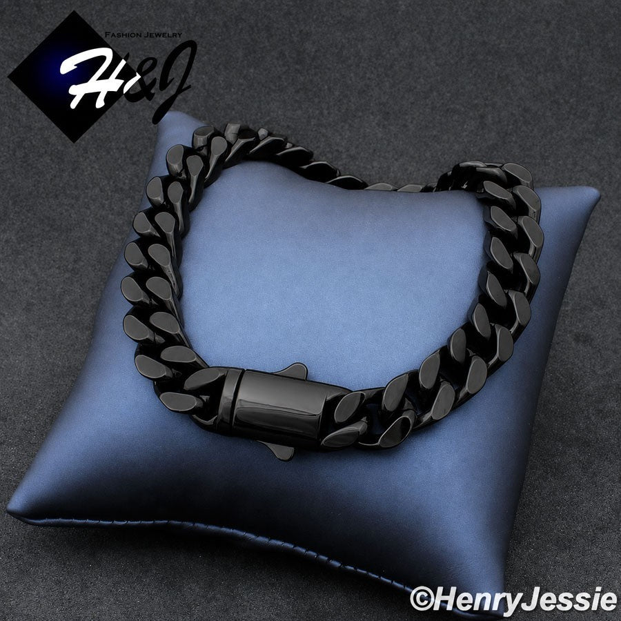 Men's 316L Stainless Steel Black Miami Cuban Curb Chain Bracelet Necklace | 8.5mm | 7.5"-40" | N172