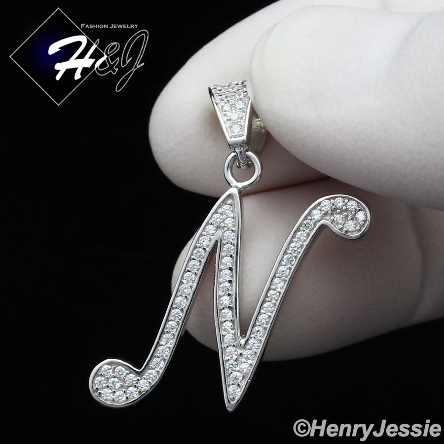 Men Women925 Sterling Silver Icy Bling CZ 26 Initial Letter Pendant*SP175