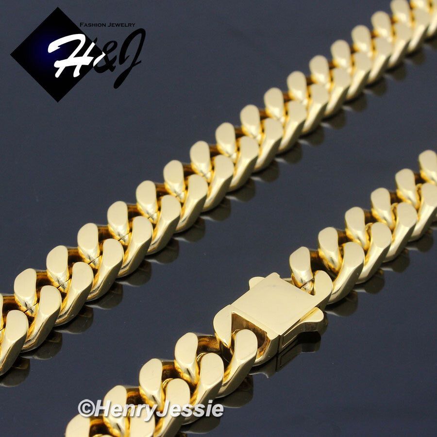 Men's 316L Stainless Steel Gold Miami Cuban Curb Chain Bracelet Necklace | 7/10/12mm | 7.5"-40" | GN166