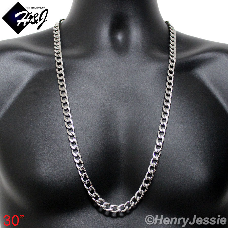 Men's 316L Stainless Steel Silver Cuban Curb Chain Bracelet Necklace | 4/5/6/78.5/9.5/12mm | 7.5"-40"