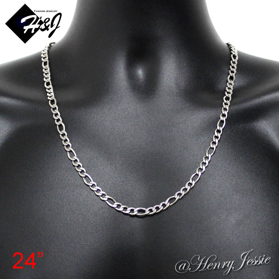 Men's 316L Stainless Steel Silver Figaro Link Chain Bracelet Necklace | 2/3/4/5/6/78mm | 7.5"-40" | N114