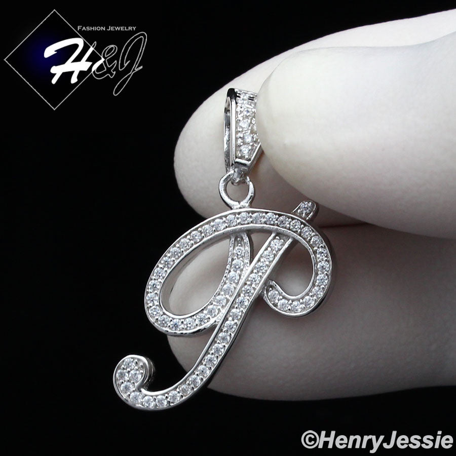 Men Women925 Sterling Silver Icy Bling CZ 26 Initial Letter Pendant*SP175
