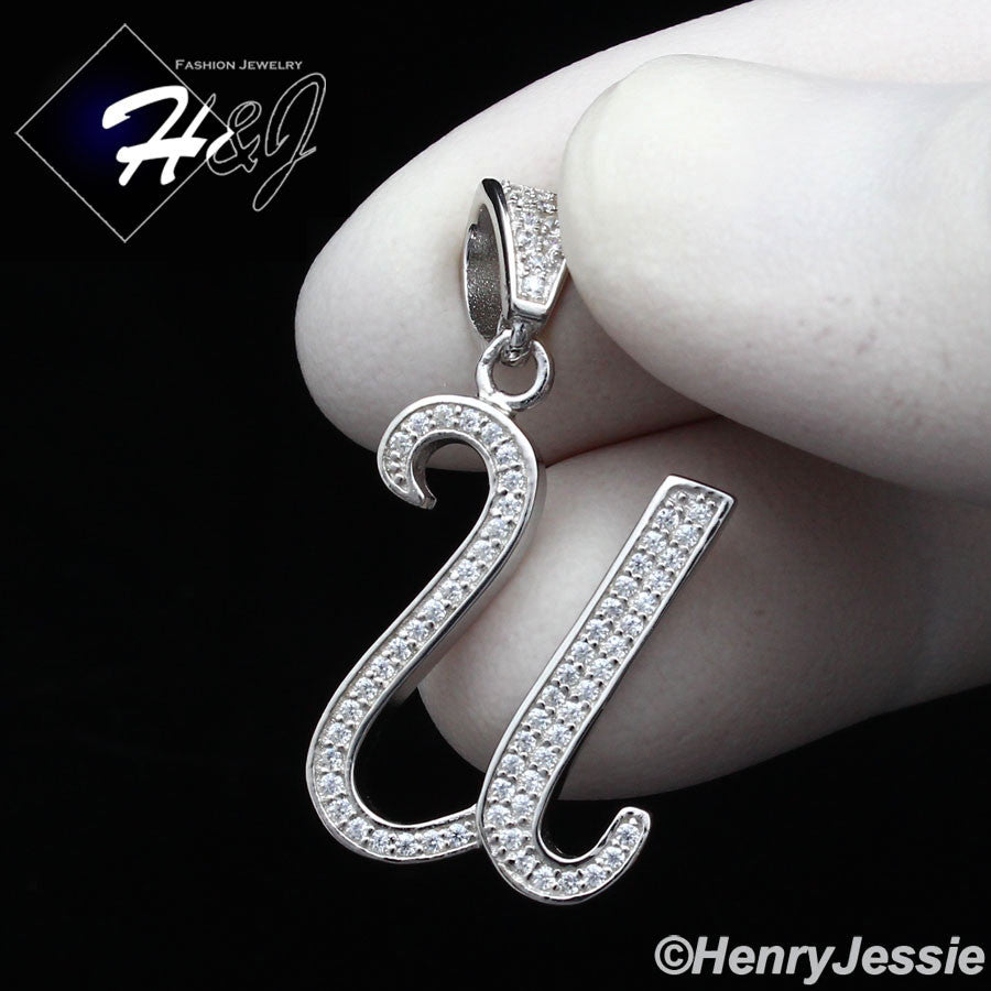 Men Women925 Sterling Silver Icy Bling CZ 26 Initial Letter Pendant*SP175
