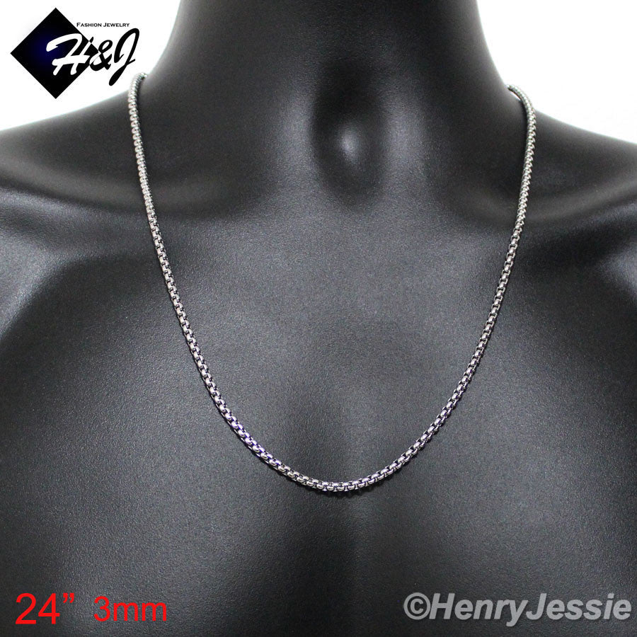 Men's 316L Stainless Steel Silver Smooth Box Chain Bracelet Necklace | 2/3/4/5/7mm | 7.5"-40"