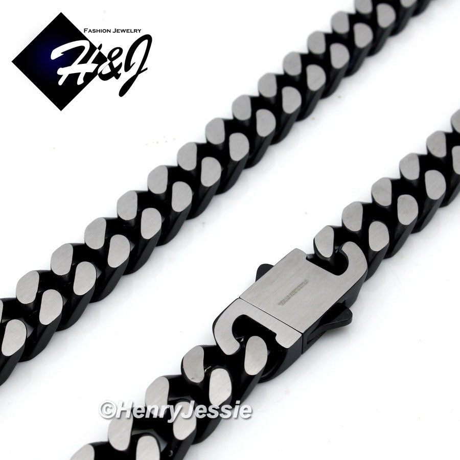 MEN 316L Stainless Steel 10mm Black & Brushed Silver Miami Cuban Curb Chain Necklace | 16"-40" | N173