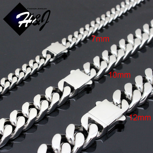 Men's 316L Stainless Steel Silver Miami Cuban Curb Chain Bracelet Necklace | 7/10/12mm | 7.5"-40" | N166