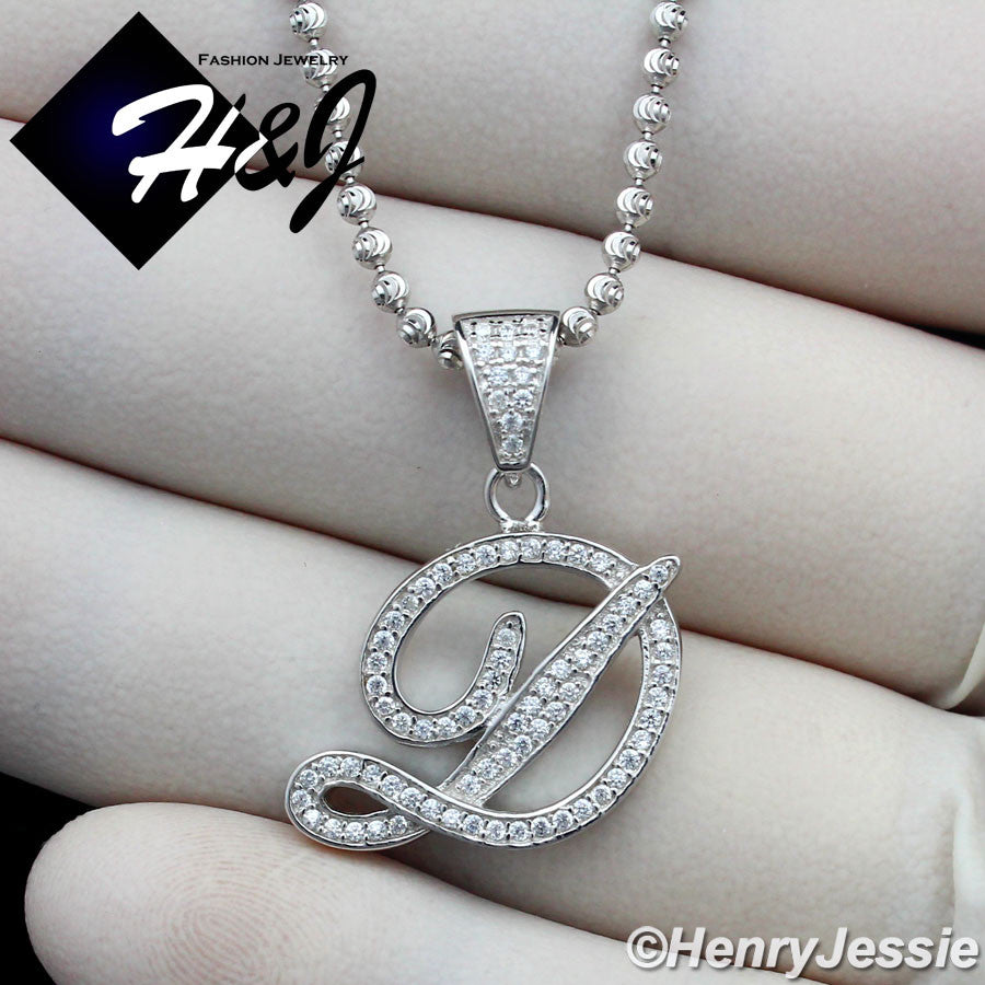 925 Sterling Silver CZ Initial Letter Pendant Necklace Set | Moon Cut Chain | Men & Women | SP175