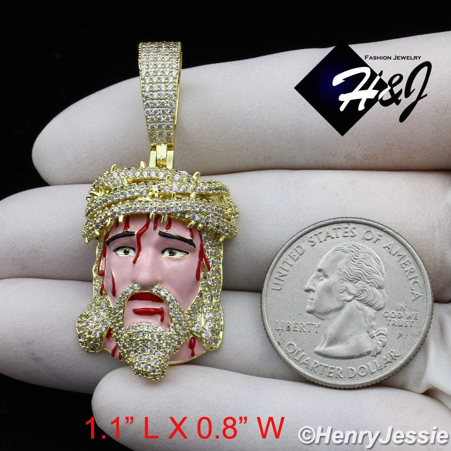 14K Gold Plated Icy CZ 3D HipHop Jesus Blood Face Pendant | Gold & Silver | BP30