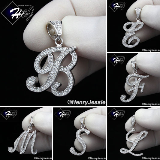 Men Women925 Sterling Silver Icy Bling CZ 26 Initial Letter Pendant*SP175