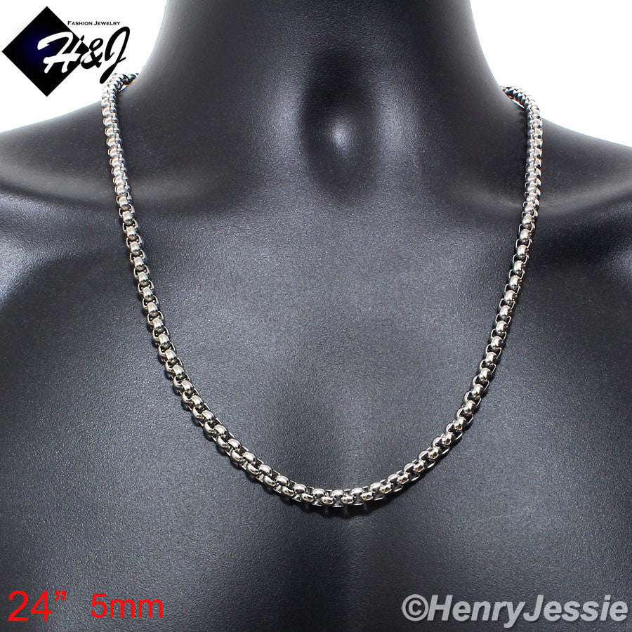 Men's 316L Stainless Steel Silver Smooth Box Chain Bracelet Necklace | 2/3/4/5/7mm | 7.5"-40"