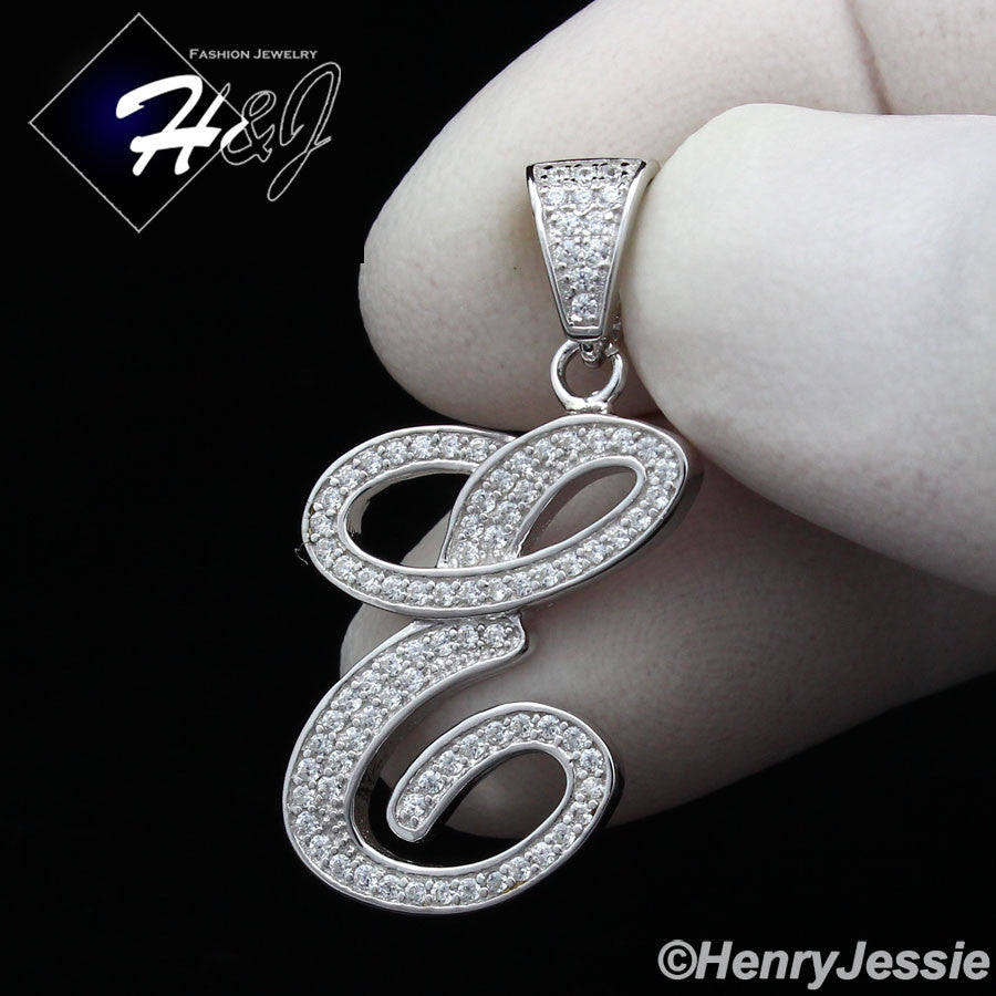 Men Women925 Sterling Silver Icy Bling CZ 26 Initial Letter Pendant*SP175