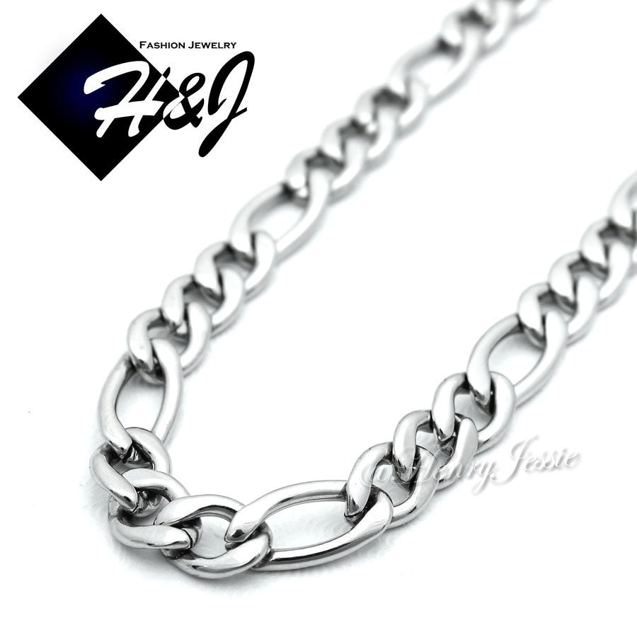 Men's 316L Stainless Steel Silver Figaro Link Chain Bracelet Necklace | 2/3/4/5/6/78mm | 7.5"-40" | N114