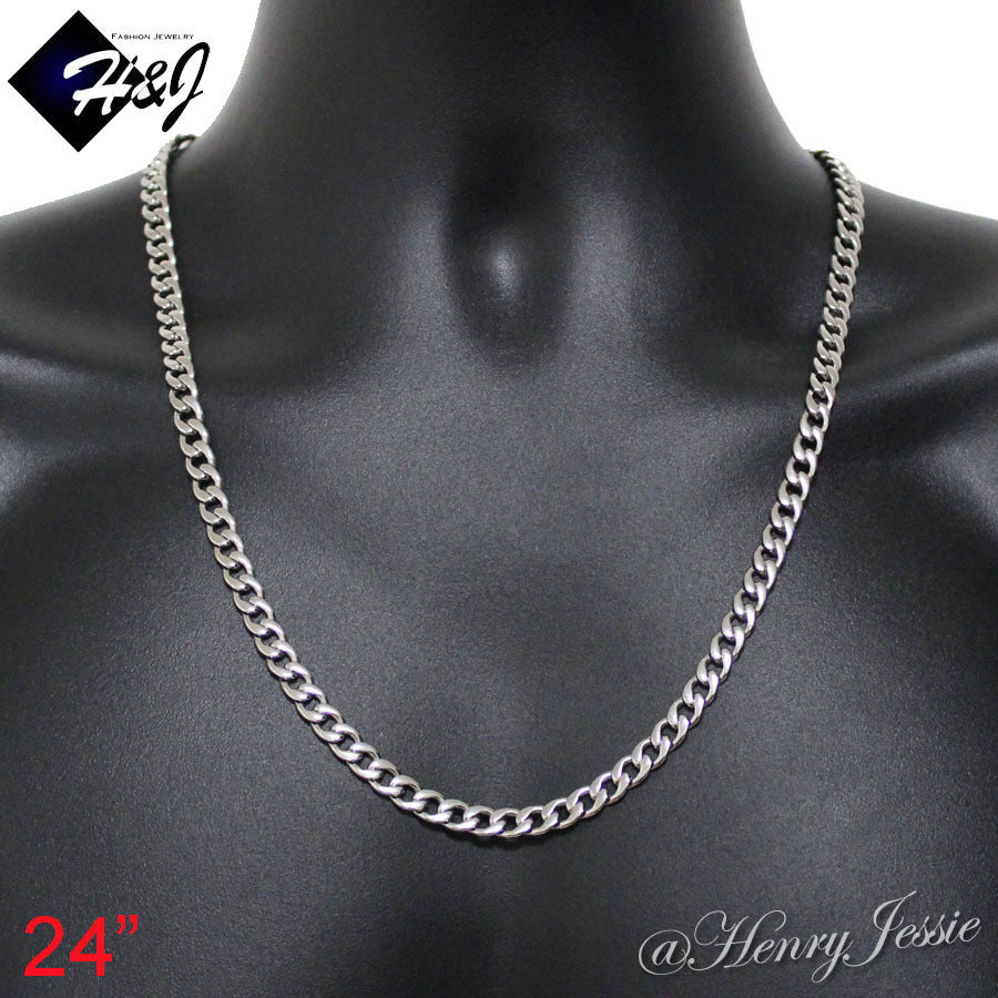 Men's 316L Stainless Steel Silver Cuban Curb Chain Bracelet Necklace | 4/5/6/78.5/9.5/12mm | 7.5"-40"