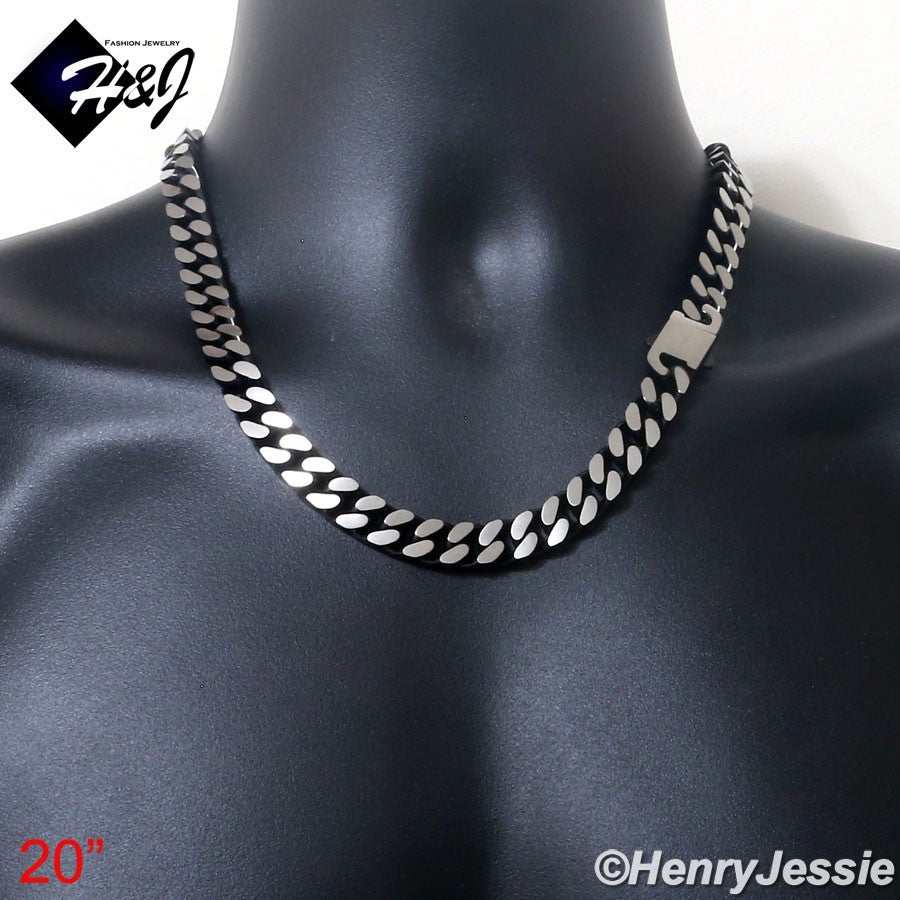 MEN 316L Stainless Steel 10mm Black & Brushed Silver Miami Cuban Curb Chain Necklace | 16"-40" | N173