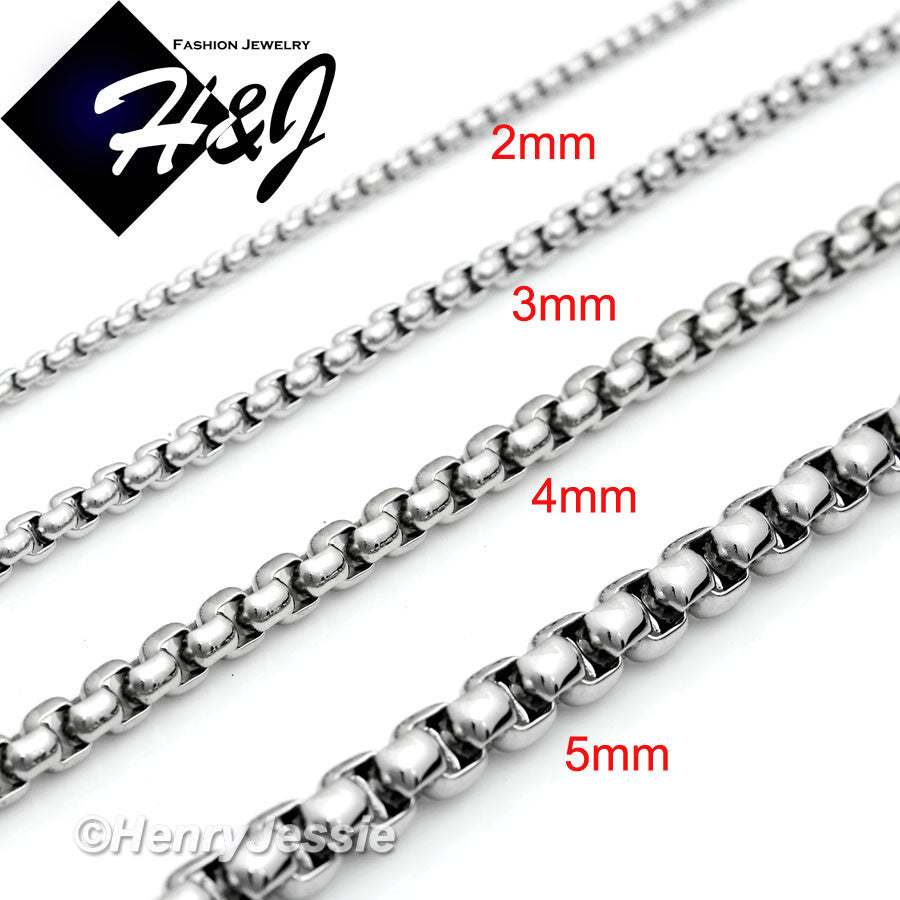 Men's 316L Stainless Steel Silver Smooth Box Chain Bracelet Necklace | 2/3/4/5/7mm | 7.5"-40"