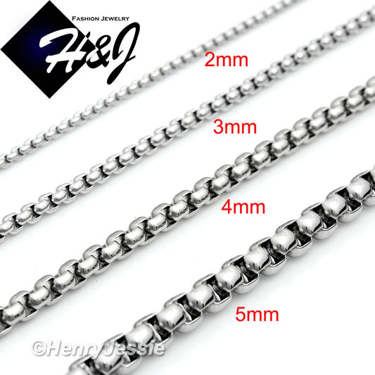 Men's 316L Stainless Steel Silver Smooth Box Chain Bracelet Necklace | 2/3/4/5/7mm | 7.5"-40"