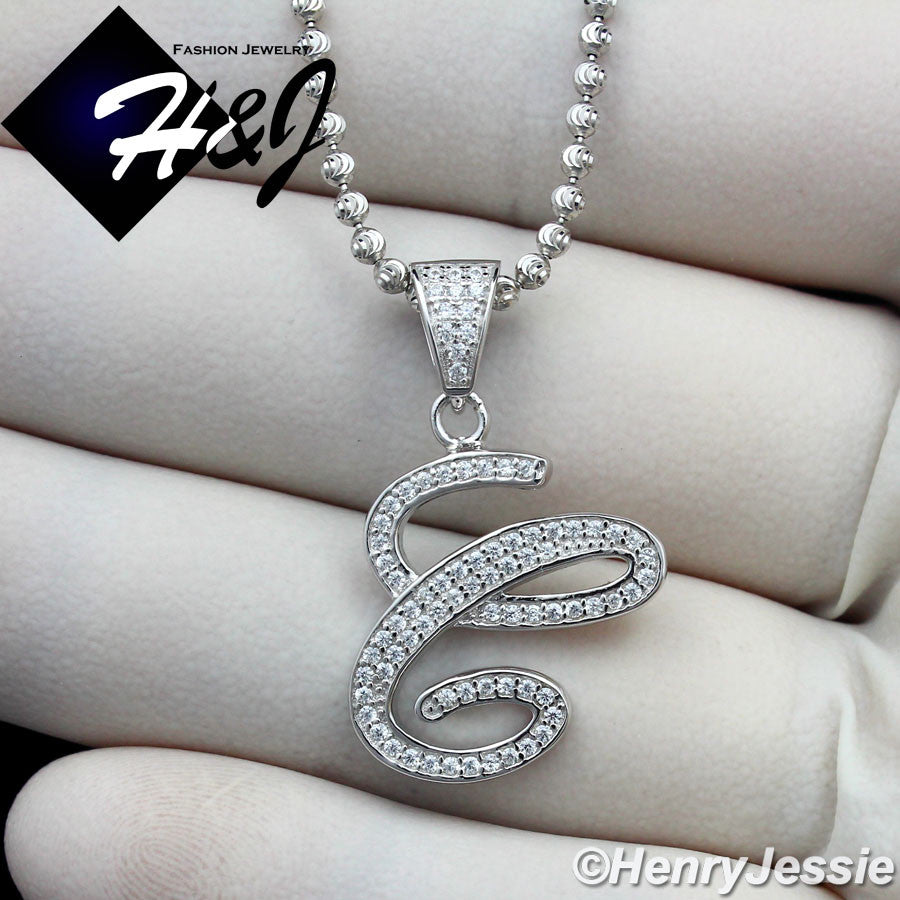 925 Sterling Silver CZ Initial Letter Pendant Necklace Set | Moon Cut Chain | Men & Women | SP175
