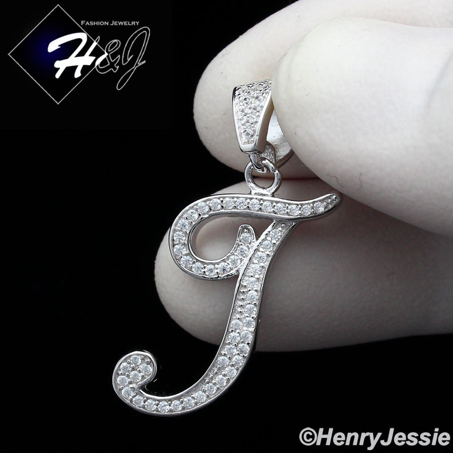 Men Women925 Sterling Silver Icy Bling CZ 26 Initial Letter Pendant*SP175