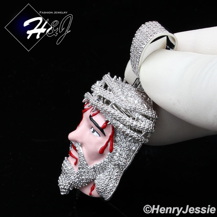 14K Gold Plated Icy CZ 3D HipHop Jesus Blood Face Pendant | Gold & Silver | BP30