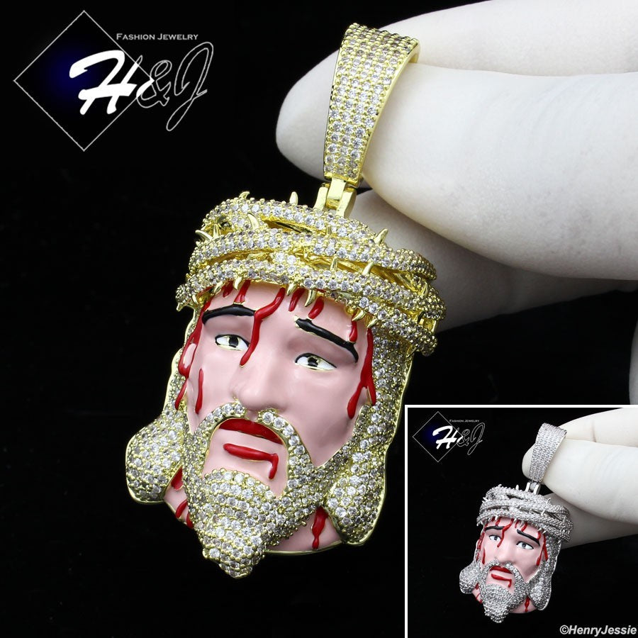 14K Gold Plated Icy CZ 3D HipHop Jesus Blood Face Pendant | Gold & Silver | BP30