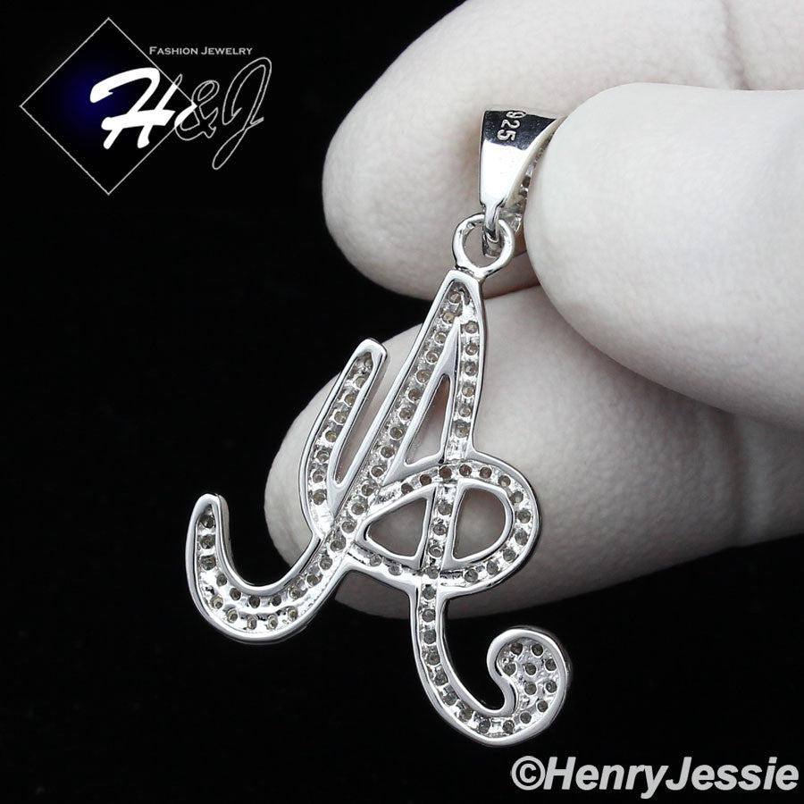 Men Women925 Sterling Silver Icy Bling CZ 26 Initial Letter Pendant*SP175