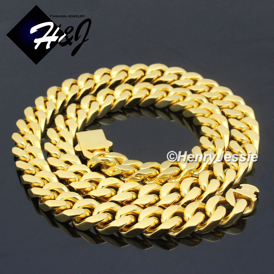 Men's 316L Stainless Steel Gold Miami Cuban Curb Chain Bracelet Necklace | 7/10/12mm | 7.5"-40" | GN166