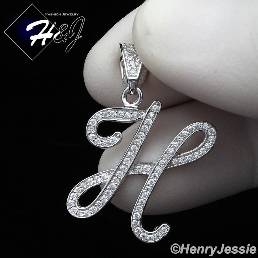 Men Women925 Sterling Silver Icy Bling CZ 26 Initial Letter Pendant*SP175
