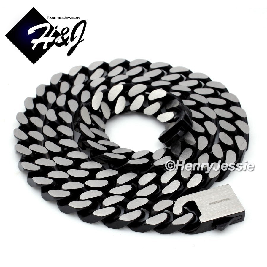MEN 316L Stainless Steel 10mm Black & Brushed Silver Miami Cuban Curb Chain Necklace | 16"-40" | N173