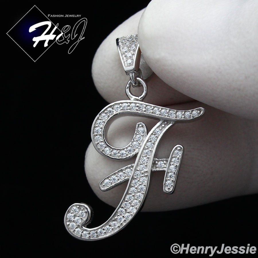 Men Women925 Sterling Silver Icy Bling CZ 26 Initial Letter Pendant*SP175